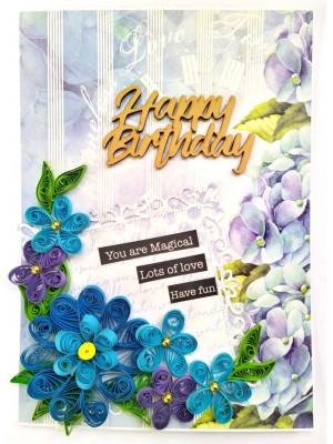 Blue Flowers Happy Birthday Quilled Card Blue Flowers Happy Birthday Quilled Card