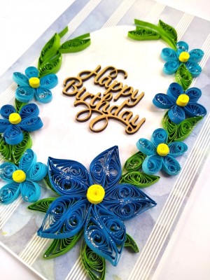 Sparkling Blue Quilled Flowers Birthday card Sparkling Blue Quilled Flowers Birthday card