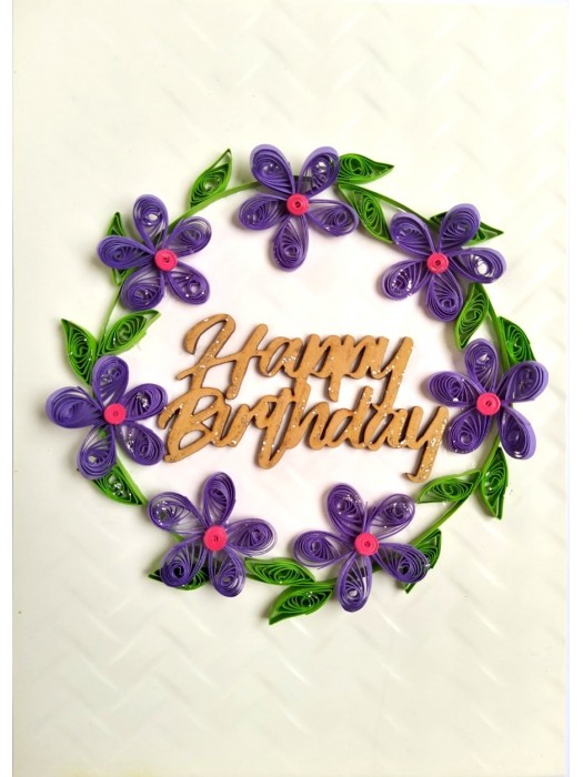 Purple Quilled Garland Flowers Birthday Card