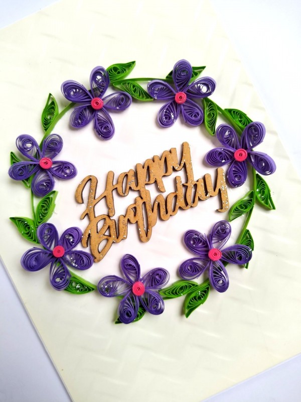 Purple Quilled Garland Flowers Birthday Card