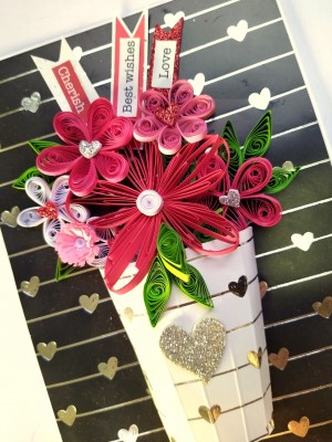 Sparkling Quilled Assorted Flowers Card - Reds Sparkling Quilled Assorted Flowers Card - Reds