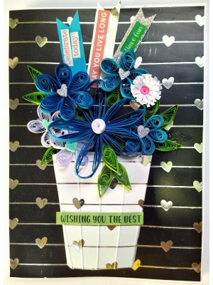Sparkling Quilled Assorted Flowers Card - Blues Sparkling Quilled Assorted Flowers Card - Blues