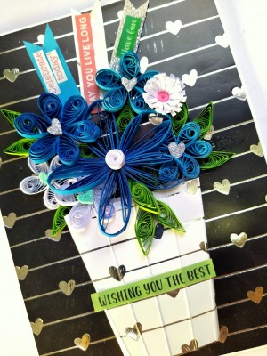 Sparkling Quilled Assorted Flowers Card - Blues Sparkling Quilled Assorted Flowers Card - Blues