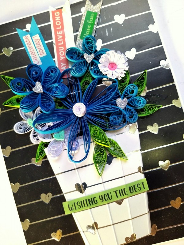 Sparkling Quilled Assorted Flowers Card - Blues
