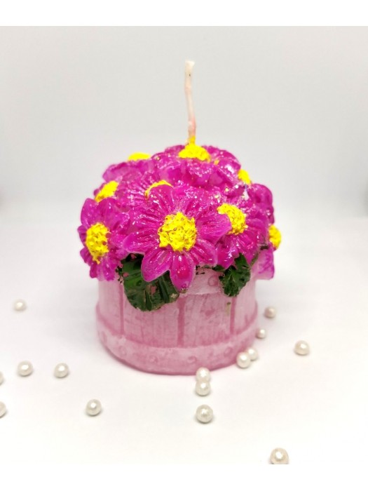 Handmade Flower Basket Candle - Pink