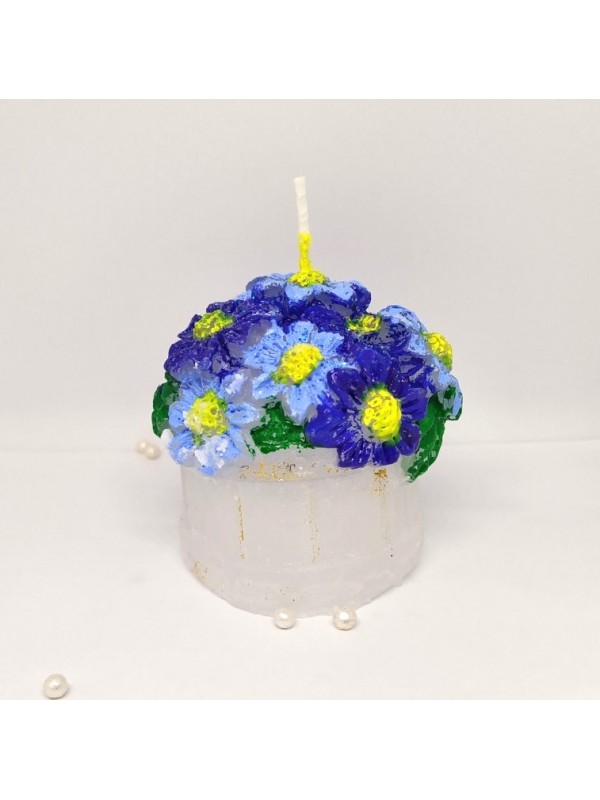 Handmade Flower Basket Candle - Blue