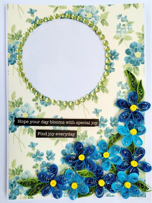 Sparkling Blue Quilled Flowers Birthday card