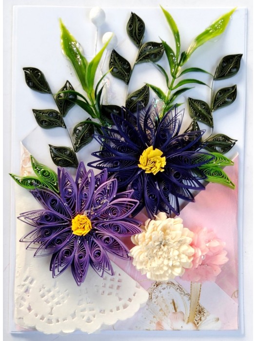 Sparkling Quilled Assorted Flowers Card - Violets