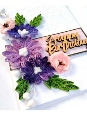 Sparkling Quilled Assorted Flowers Card - Purple Sparkling Quilled Assorted Flowers Card - Purple
