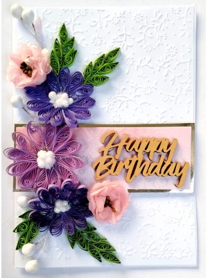Sparkling Quilled Assorted Flowers Card - Purple Sparkling Quilled Assorted Flowers Card - Purple
