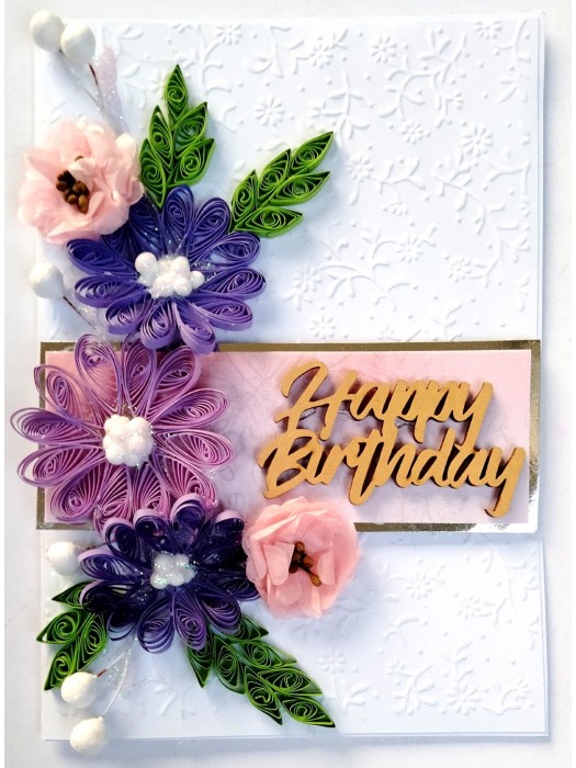 Sparkling Quilled Assorted Flowers Card - Purple