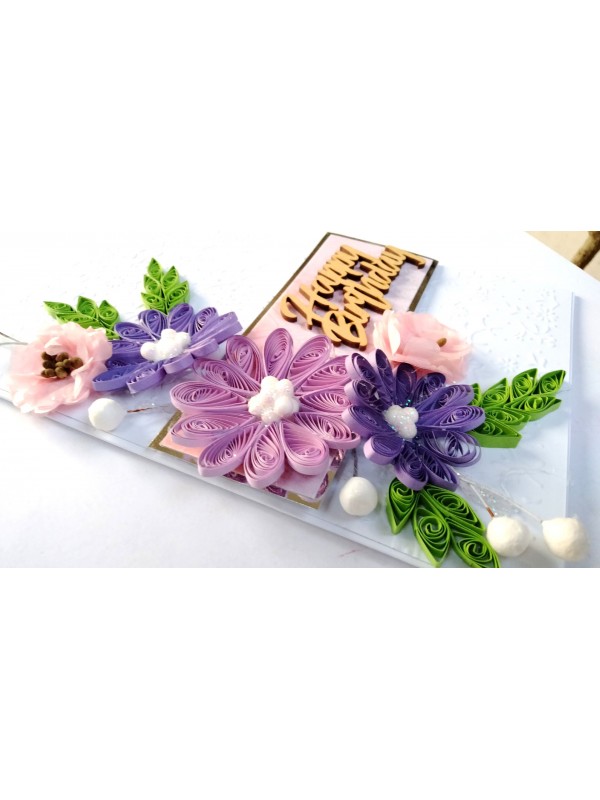 Sparkling Quilled Assorted Flowers Card - Purple