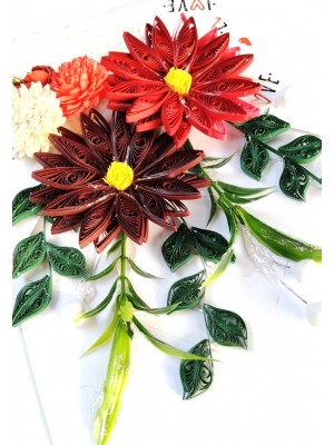 Sparkling Quilled Assorted Flowers Card - Reds