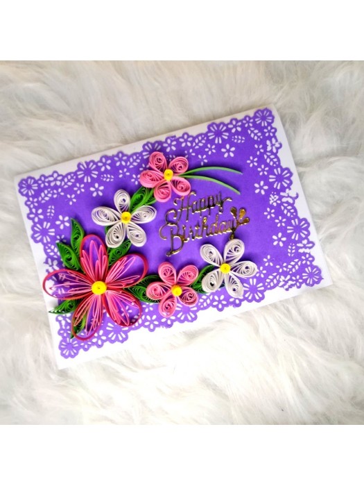 Multicolor quilled flowers birthday card