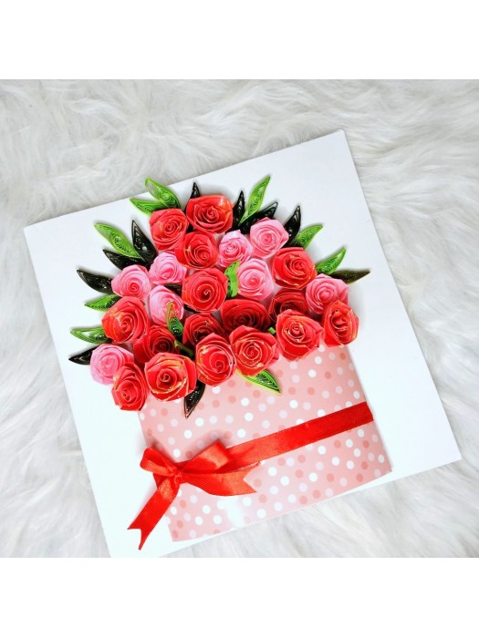 Luxury Quilled greeting card in box - Red Roses