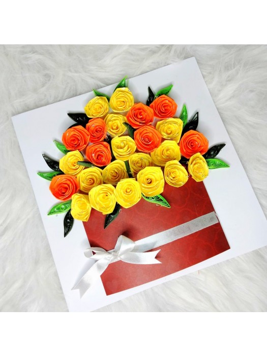 Luxury Quilled greeting card in box - Yellow Roses