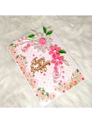 Sparkling Quilled Assorted Flowers Card - White Sparkling Quilled Assorted Flowers Card - White