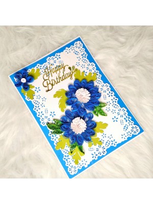 Sparkling Blue Quilled Flowers Birthday card Sparkling Blue Quilled Flowers Birthday card
