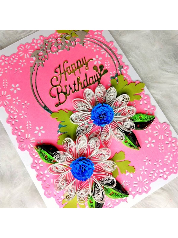 Sparkling White Quilled Flowers Birthday card