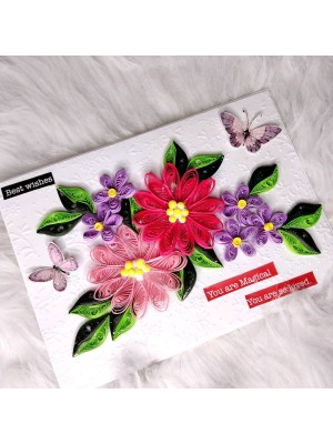 Pink Themed Quilled flowers love Greeting card Pink Themed Quilled flowers love Greeting card