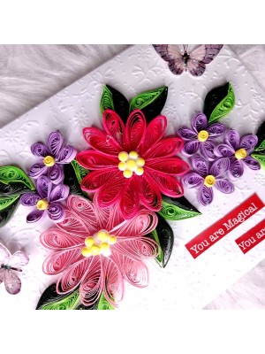 Pink Themed Quilled flowers love Greeting card Pink Themed Quilled flowers love Greeting card
