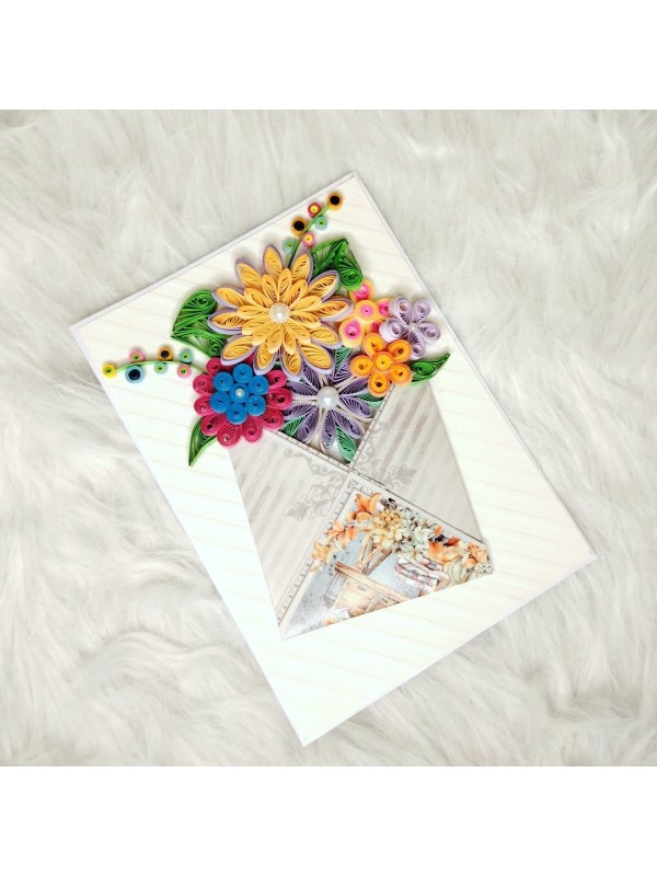 Quilled flowers in envelope greeting card