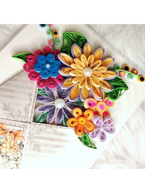 Quilled flowers in envelope greeting card