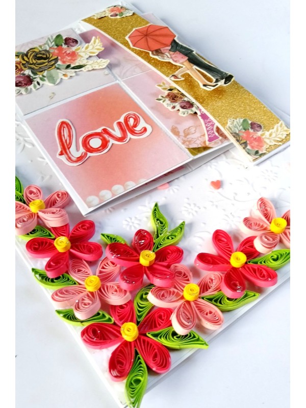 Quilled flowers with pop up love card 