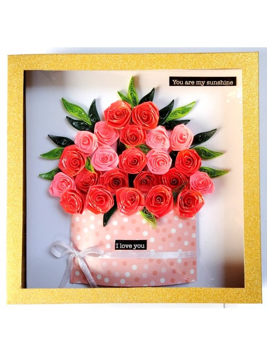 Luxury Quilled greeting card in box - Red Roses