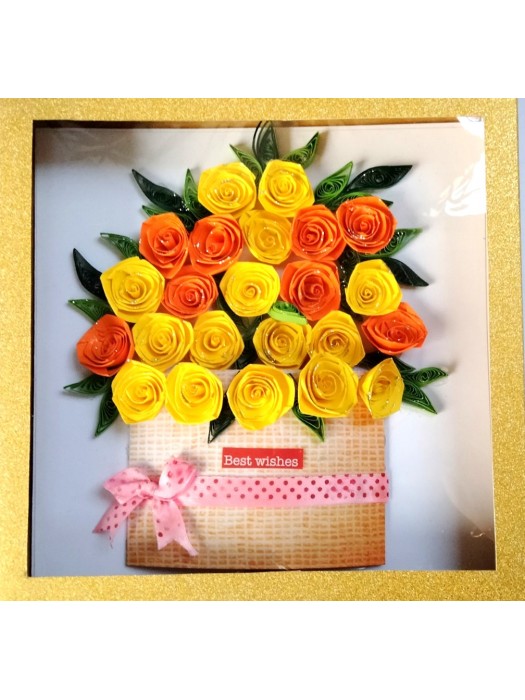 Luxury Quilled greeting card in box - Yellow Roses