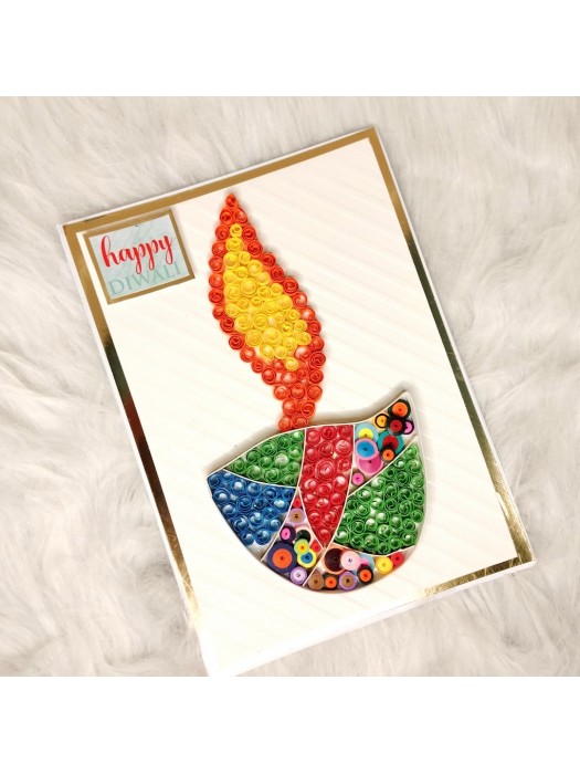 Handmade Quilled Diwali Diya Greeting Card