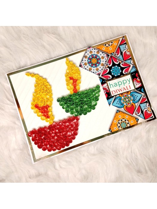 Handmade Quilled Diwali Diyas Greeting Card