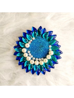 Beautiful Kundan Diya With Tealight Candle - Blue