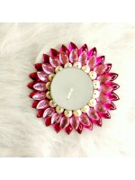 Beautiful Kundan Diya With Tealight Candle - Pink