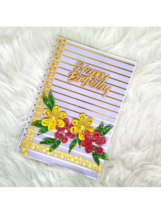 Sparkling Quilled Flowers Birthday card