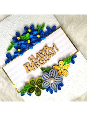 Blue Flowers Happy Birthday Quilled Card Blue Flowers Happy Birthday Quilled Card