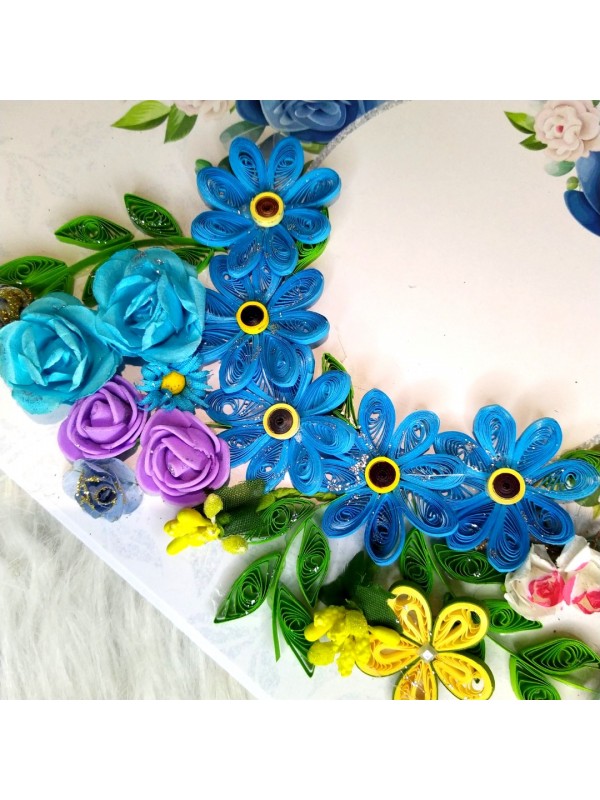 A4 Sparkling Blue Quilled Flowers Greeting card