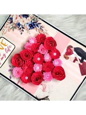 Quilled red flowers in heart greeting card Quilled red flowers in heart greeting card