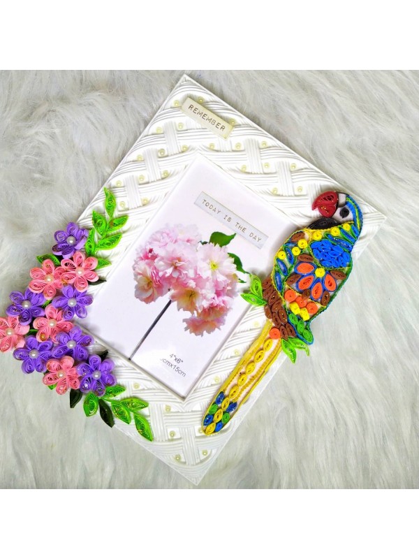 Quilled Flowers and quilled bird Photo frame