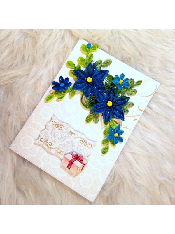 Blue Quilled Flowers Greeting card