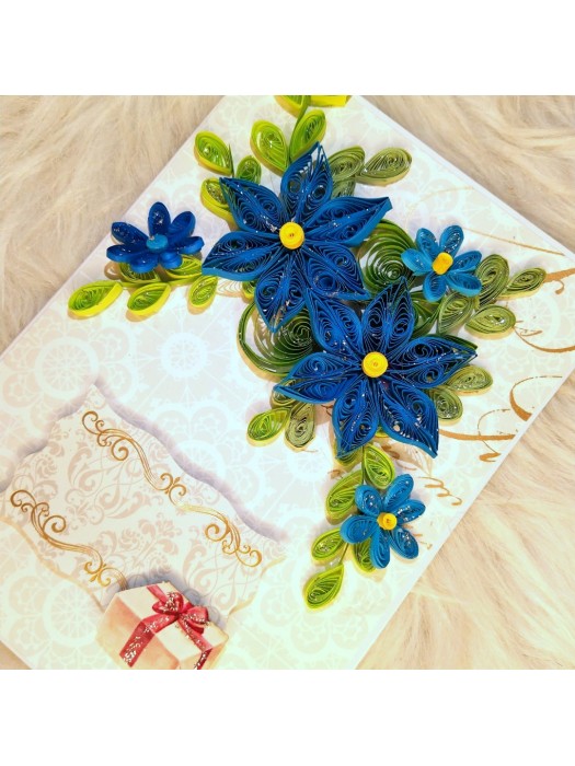 Blue Quilled Flowers Greeting card