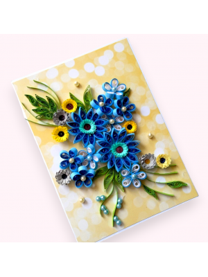 Blue Themed Quilled Flowers Greeting Card