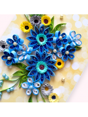 Blue Themed Quilled Flowers Greeting Card