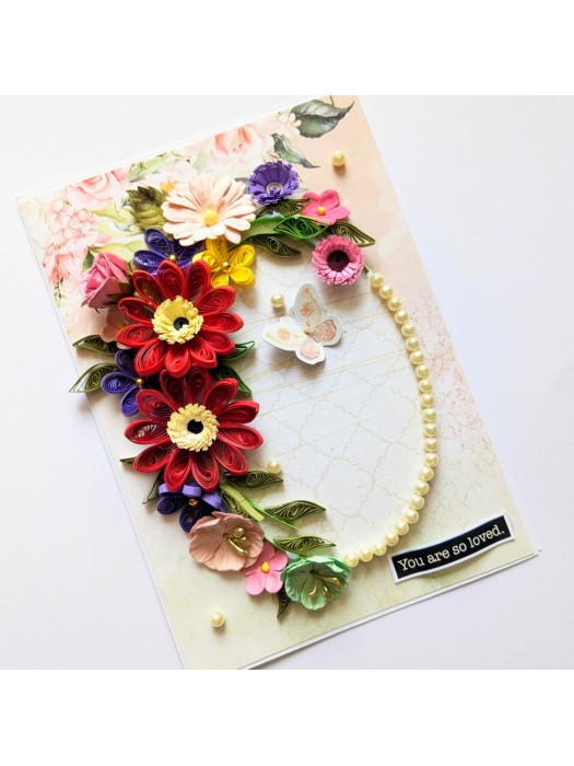 Red Quilled Flowers Corner Greeting Card