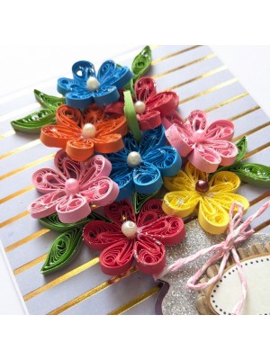 Multicolored Quilled Flowers In Vase Greeting Card Multicolored Quilled Flowers In Vase Greeting Card