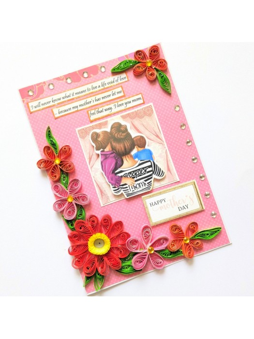 Red Quilled Flowers Mother Greeting Card image