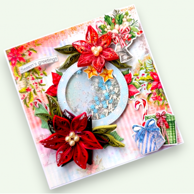 Poinsettia Handmade New Year Christmas card