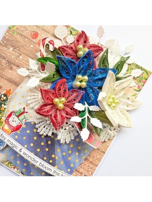 Quilled Poinsettias Christmas card in envelope
