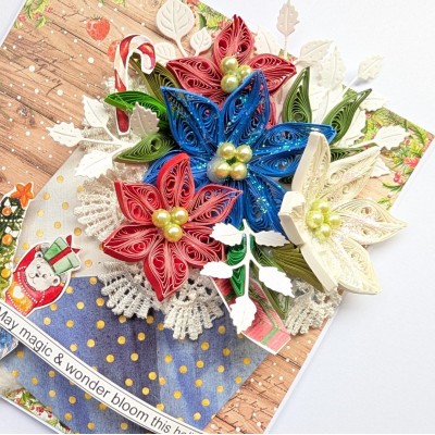 Quilled Poinsettias Christmas card in envelope