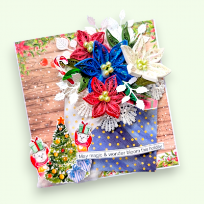 Quilled Poinsettias Christmas card in envelope